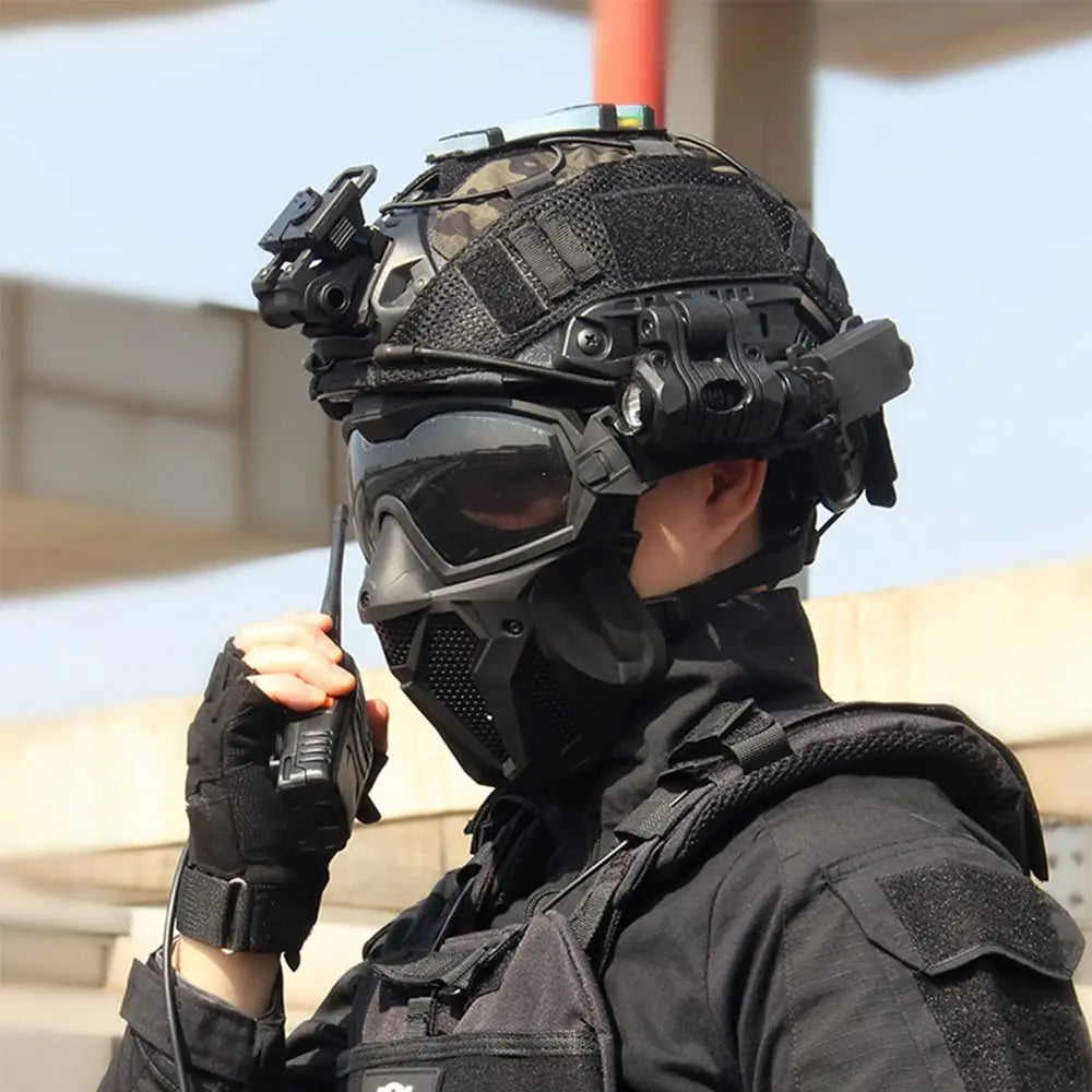 Tactical Helmet Set Fast Airsoft Protective Helmet with NVG Mount Mask flashlight Outdoor CS Paintball Hunting Cosplay Halloween