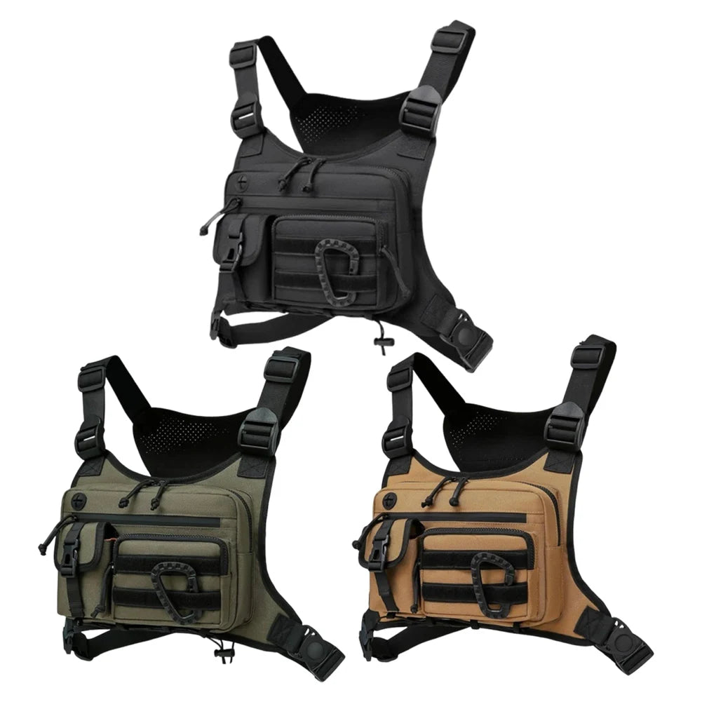 Outdoor Sports Chest Bag Multi Pocket Cycling Chest Bag Adjustable Strap Nylon Hunt Vest Bag Travel Commute Sports Backpack