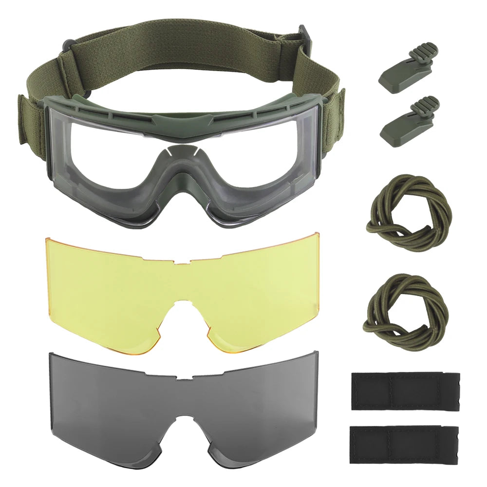 Tactical Goggle Set Headgear Mode for Helmets, Tactical Games, Outdoor Hunting Shooting Windproof, Strong Light, Sun-Proof Goggl