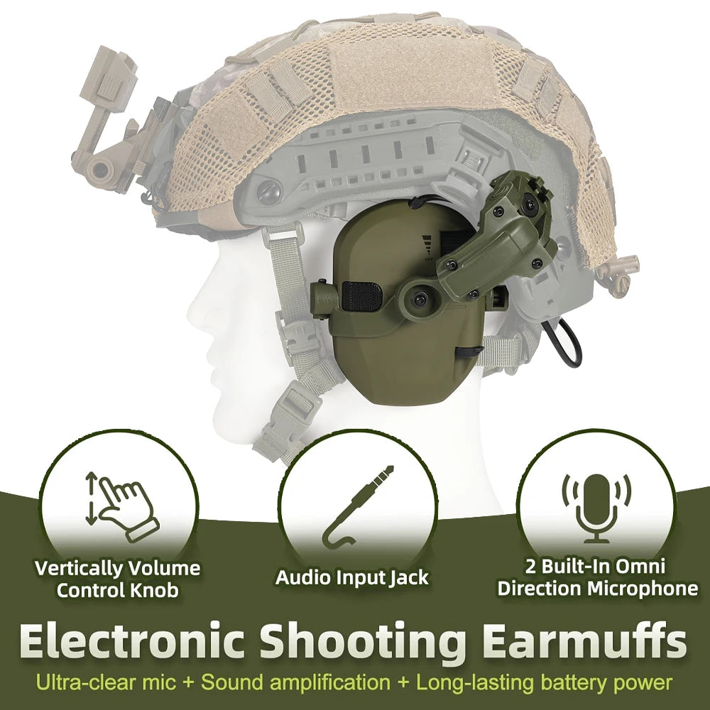 Tactical Helmet Headset Active Noise Canceling Ear Protection Shooting Hunting Hearing Defender Helmet Mounted Headphones