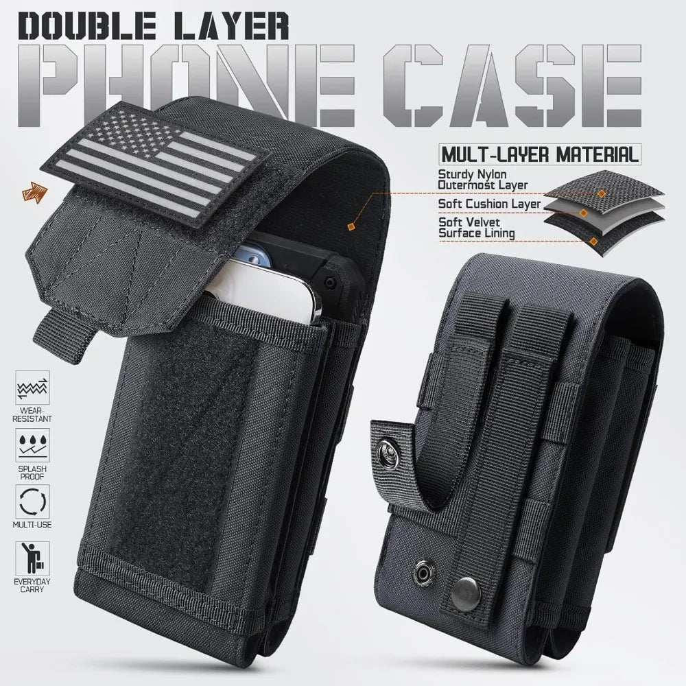 Double Layer Cell Phone Pouch Tactical Waist Bag with Embroidered Patch EDC Belt Holder Outdoor Camping