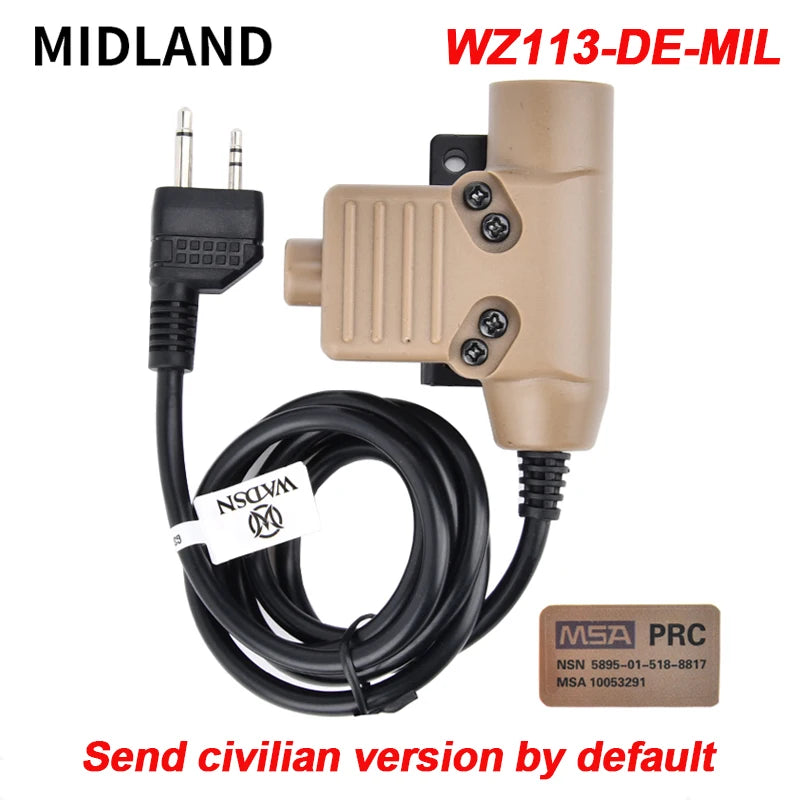 WADSN Military Tactical U94 PTT For  Communication Headset COMTAC Earmor Fit Motorola Midland Baofeng Kenwood Plug Walkie Talkie