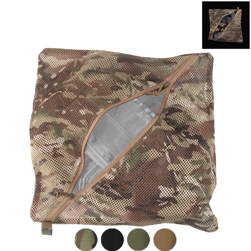 16x16in Reinforced Mesh Utility Pouch Durable Camo Storage for Outdoor Travel Survival Gear Organization