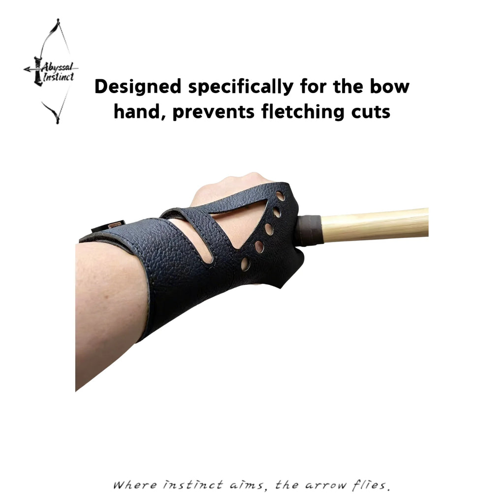 Traditional Archery, Bow Hand Guard, Fletching Cut Protection, Full-Grain Leather, Lightweight Breathable, Adjustable, Longbow,