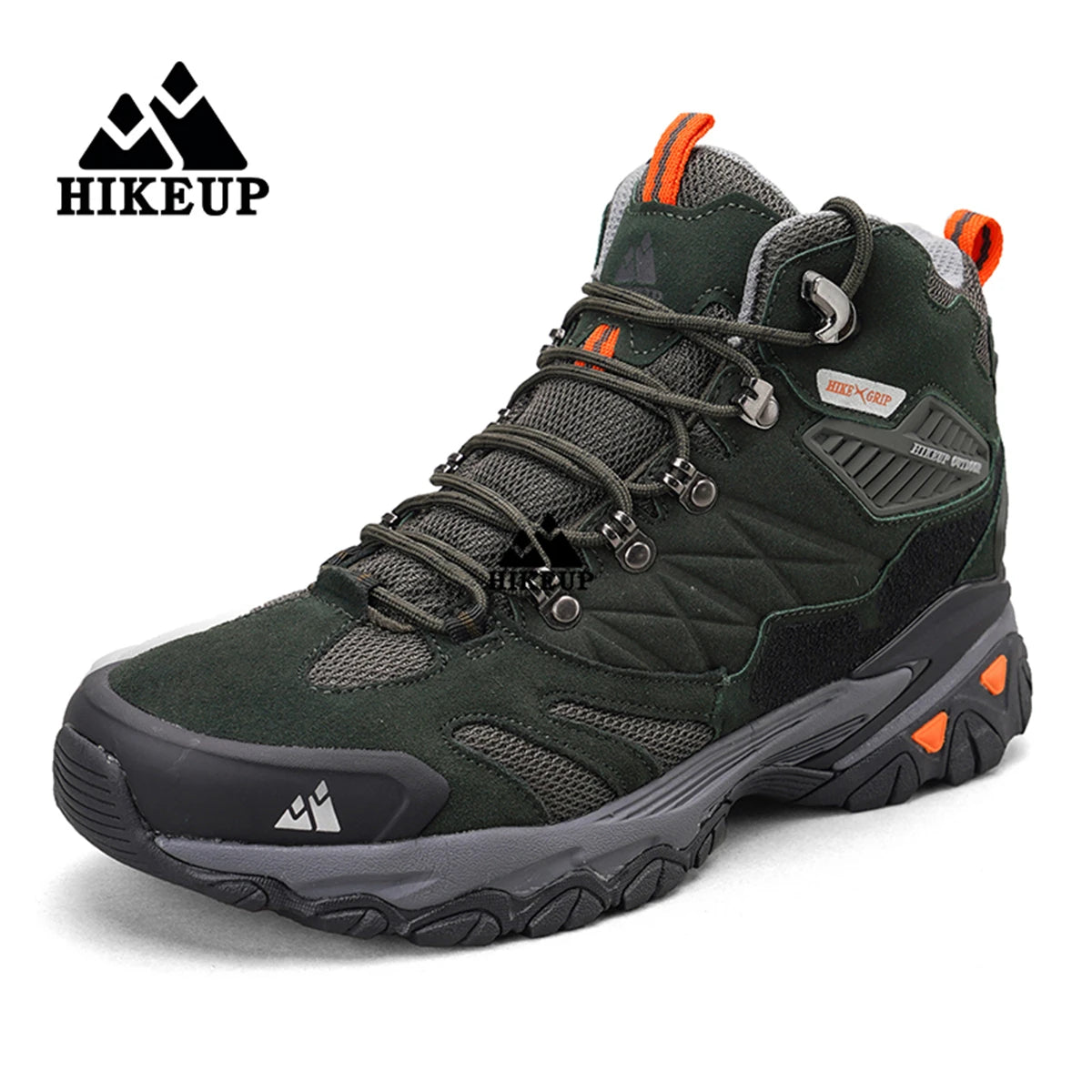 HIKEUP Winter Boot Men Outdoor Hiking Boots Suede High Top Leather Outdoor Trekking Sneakers Mens Mountain Tactical Boots