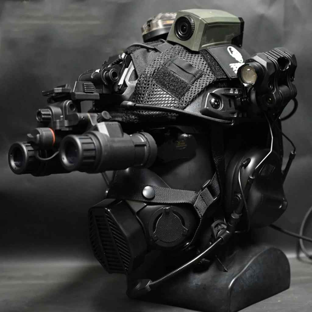 Tactical Helmet Set with (Respirator Night Vision Goggles Camera Model ) and Signal Light  Headset Airsoft Protective Helmet Kit
