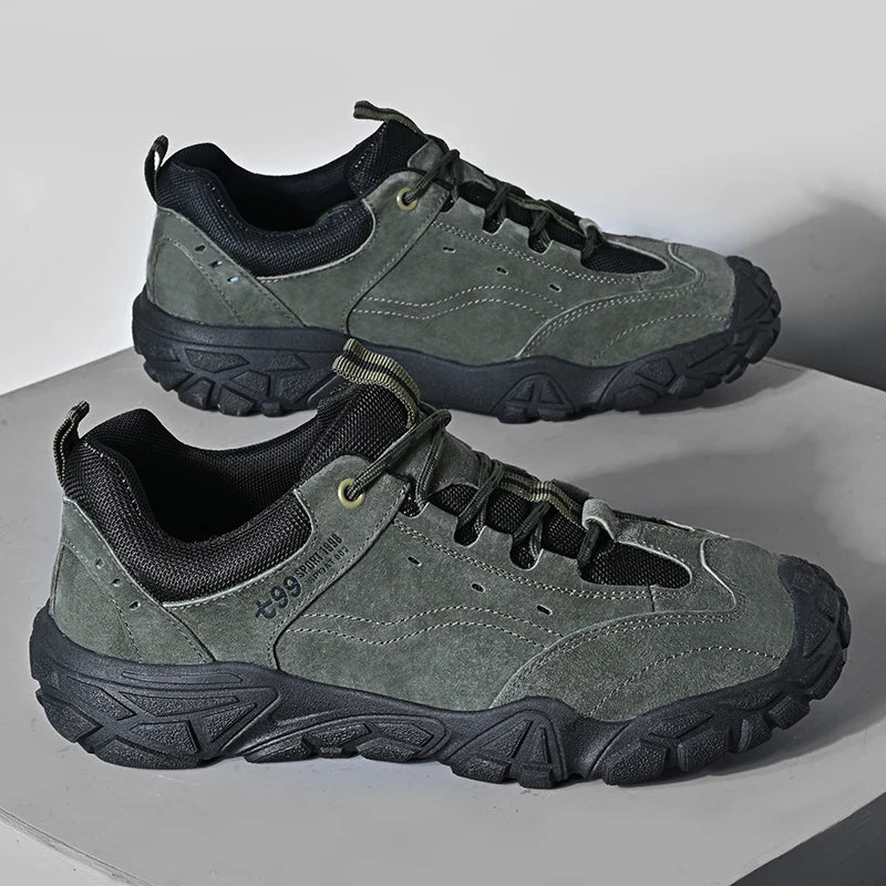 Vintage Style Men's Casual Shoes Anti-Slip Suede Leather Sneakers Lightweight Sports Shoes Round Toe Treking Footwear Trainers
