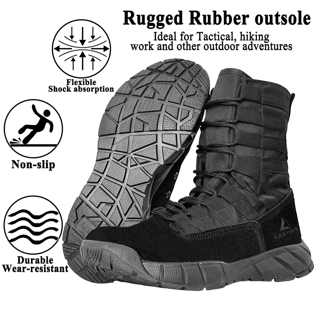 LAHORS® Lightweight Suede Leather Tactical Combat Boot Men Outdoor Hiking Desert Army Shoes Breathable Male Ankle Boots Man made