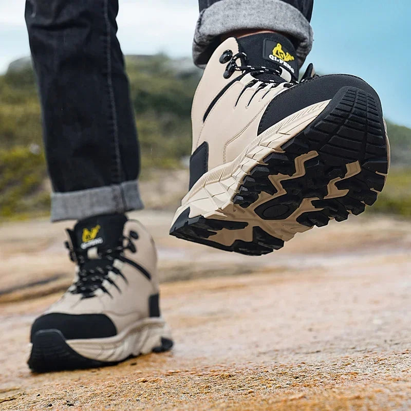 2025 Leather Hiking Boots Mens Winter Outdoor Warm Fur Non Slip Fashion Hike Ankle Boot Black Hunting Boots Rubber Large Size 48