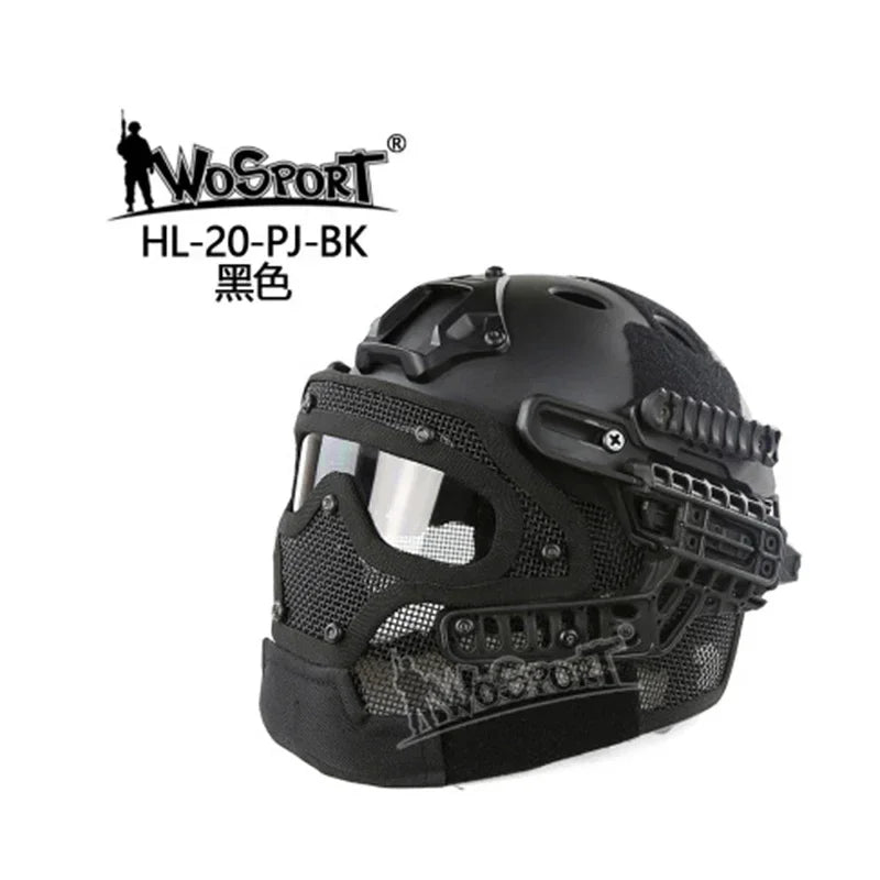 Full Covered Airsoft Helmet Camouflage Tactical Shooting Paintball Protection Helmet Adjustable Hunting Wargame Mask Helmets Set