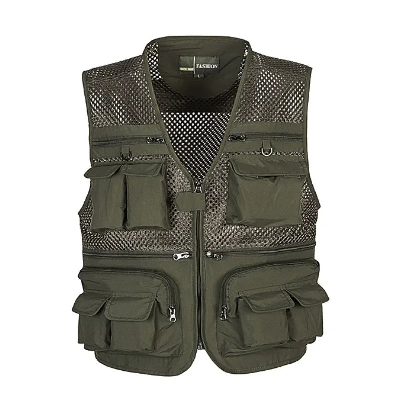 :Unloading Men's Vest Tactical Webbed Gear Coat Summer Photographer Waistcoat Tool Many Pocket Mesh Work Sleeveless Jacket Male