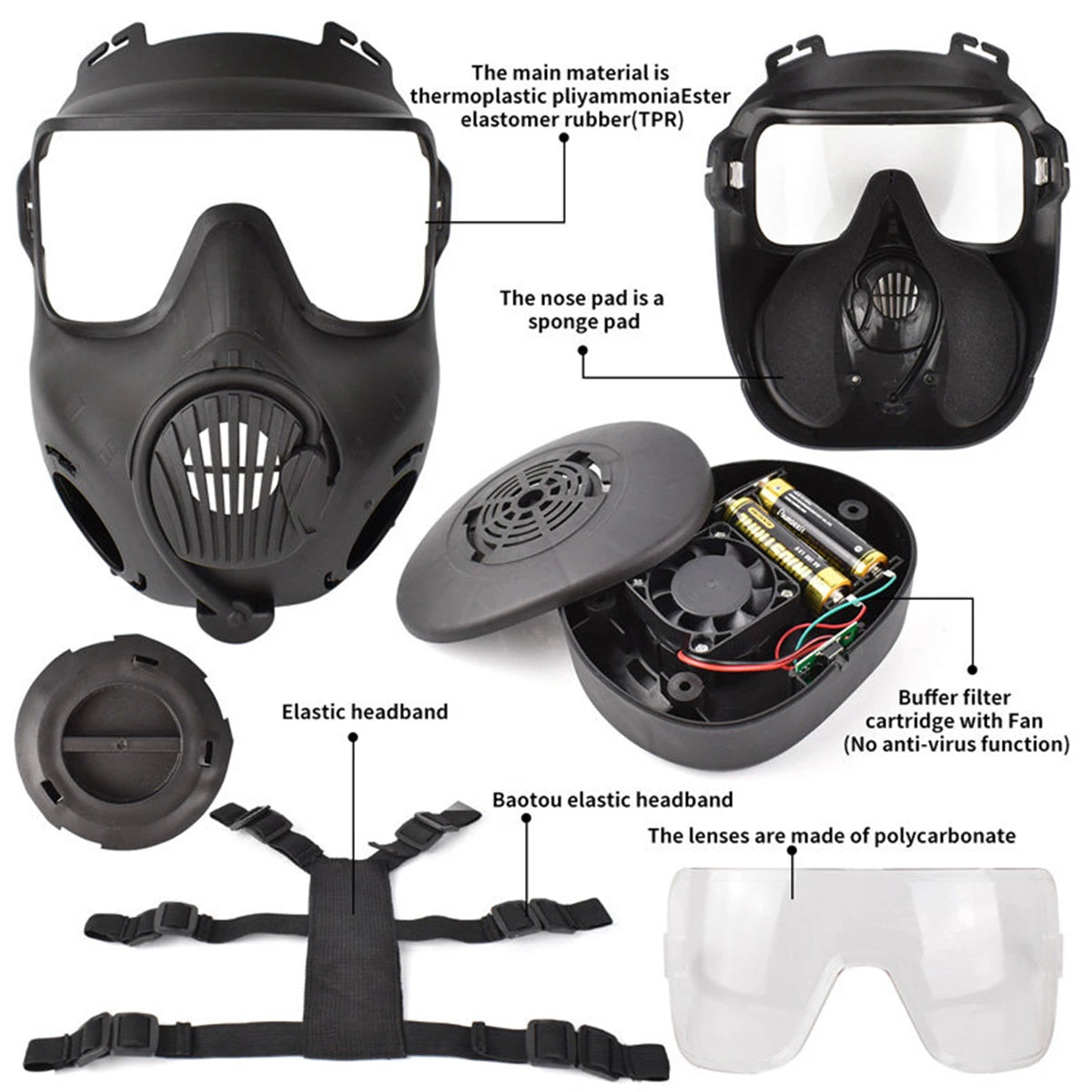 Tactical Helmet Set Full Face Mask with Anti-fog Fan ZL4 Protective Airsoft Mask Communication Headset Gear Kit for Paintball
