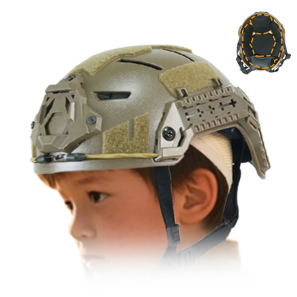 BOOIU New Tactical Helmet Iraqi ABS Kids Tactical Helmet Upgraded Rail with Side Slide Rope Adjustment 50-55cm Airsoft Helmet