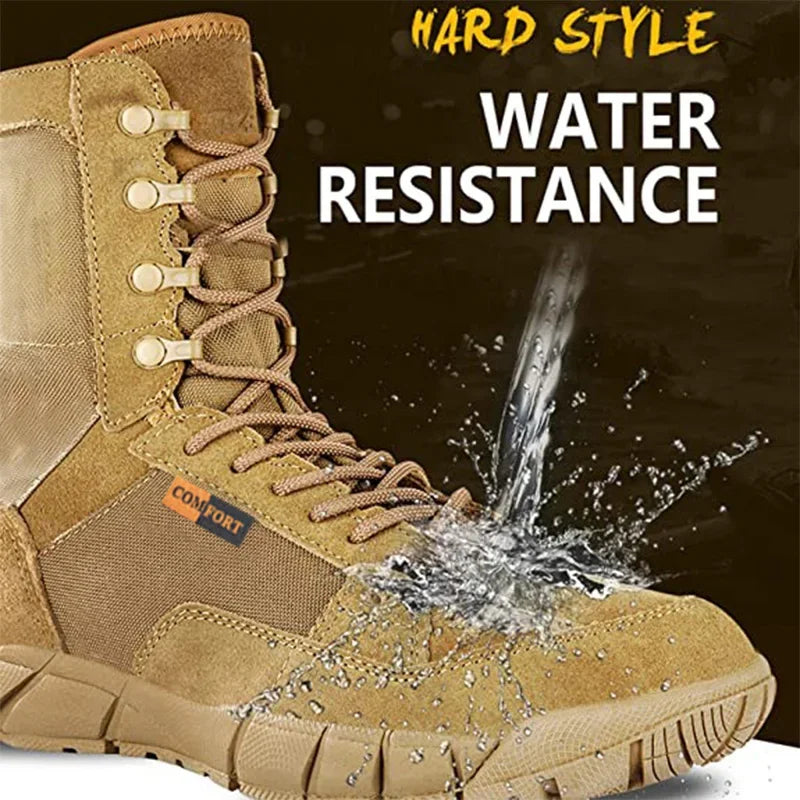 Lightweight Man Tactical Combat Boots Anti-Collision Training Lace Up Waterproof Outdoor Hiking Breathable Shoe