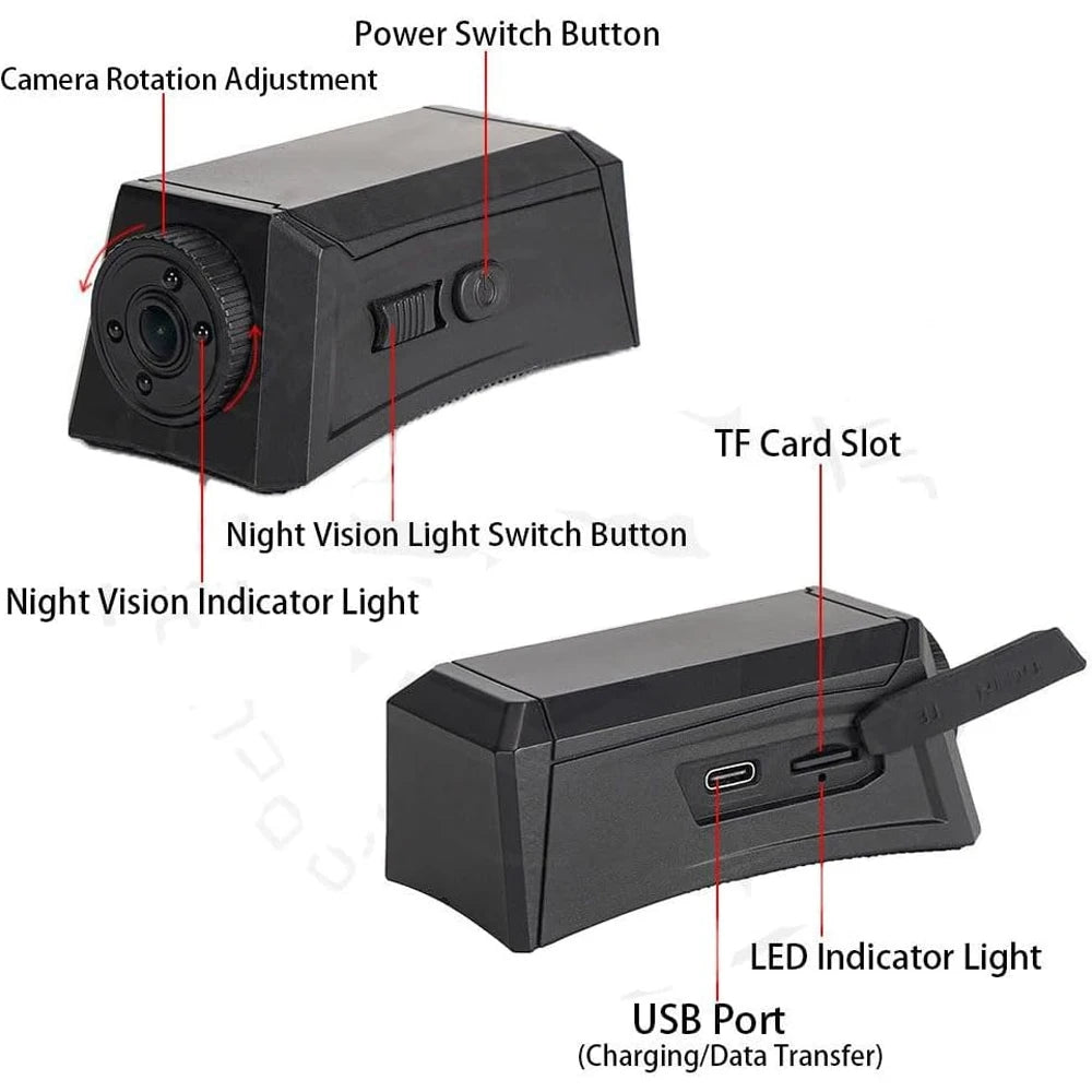Tactical Helmet Camera 1080P HD Video with Hook Loop Sticker & 8GB TF Card & Mobile Data Cable Adjustable Angle Top/Side Mount