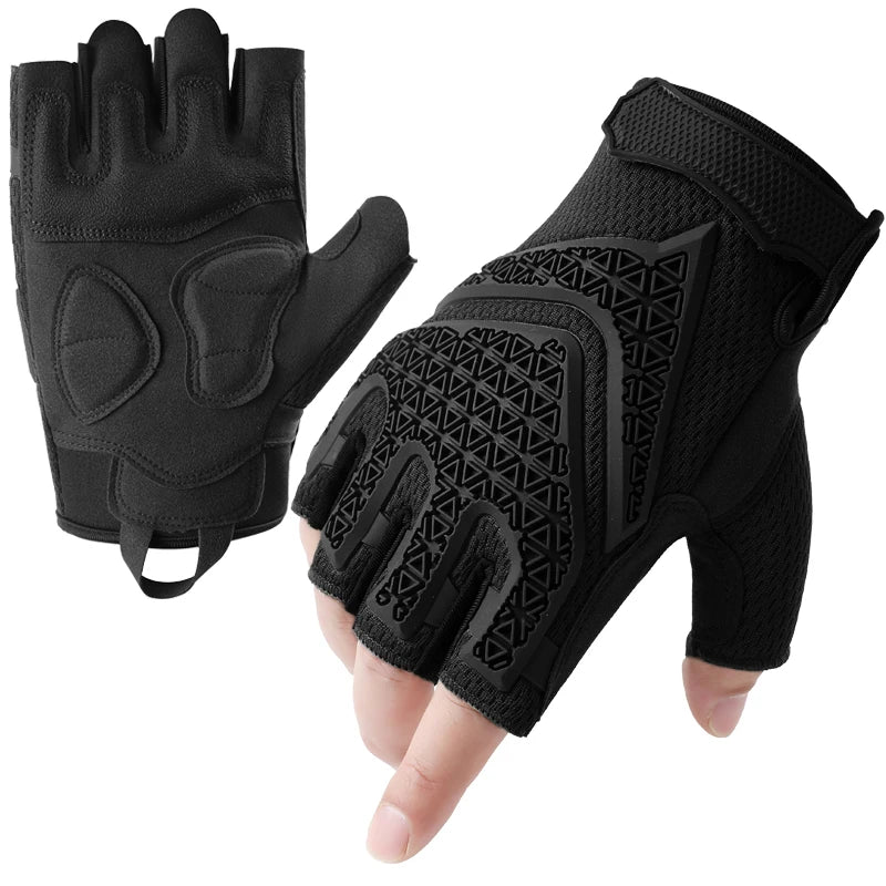 CHRLCK Men's Half Finger Cycling Tactics Gloves Wear-resistant Motorcycle Gloves Anti-Scratch Riding Fishing Training Gloves