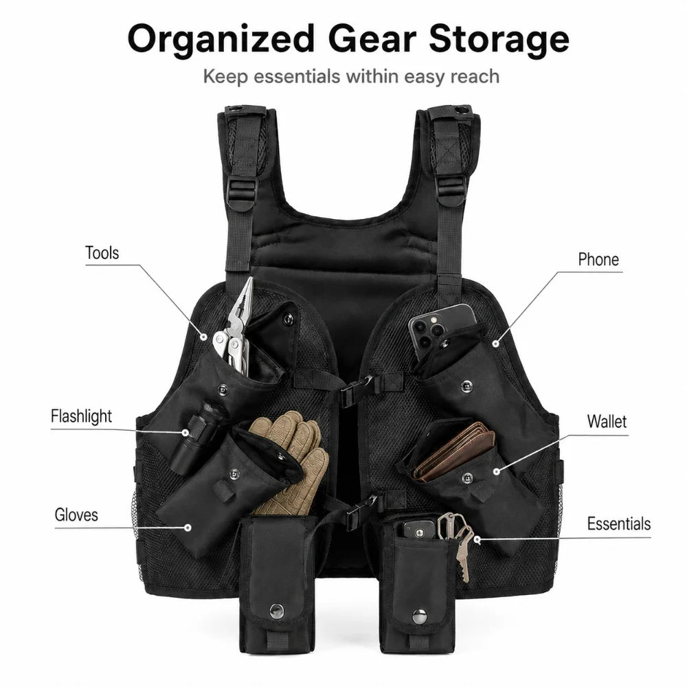 Tactical Hunting Vest Pack Multi-Pocket Outdoor Gear Storage Adjustable Nylon Mesh Chest Vest for Hunting Hiking Fishing