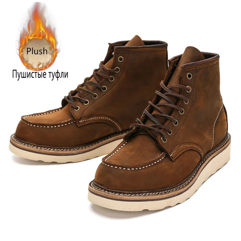 ROCKROOSTER cowhide motorcycle tooling boots men Hiking Shoes Waterproof Tactical Shoes Hunting goodyear Boots Camping Sneakers