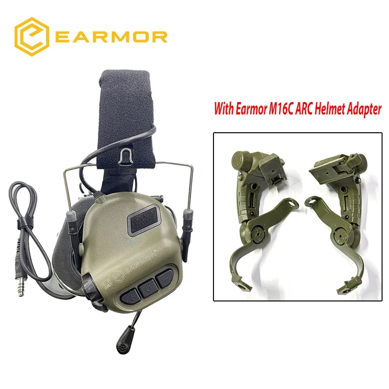 EARMOR M32 MOD4 Tactical Communication Headset & M16C ARC Helmet Adapter Military Shooting Earmuffs Anti-Noise Headphones