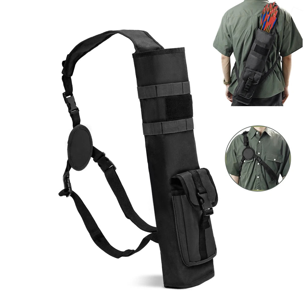 Archery Back Arrows Quiver Bag, Arrow Holder with Molle System and Pockets for Hunting Shooting Target Practice