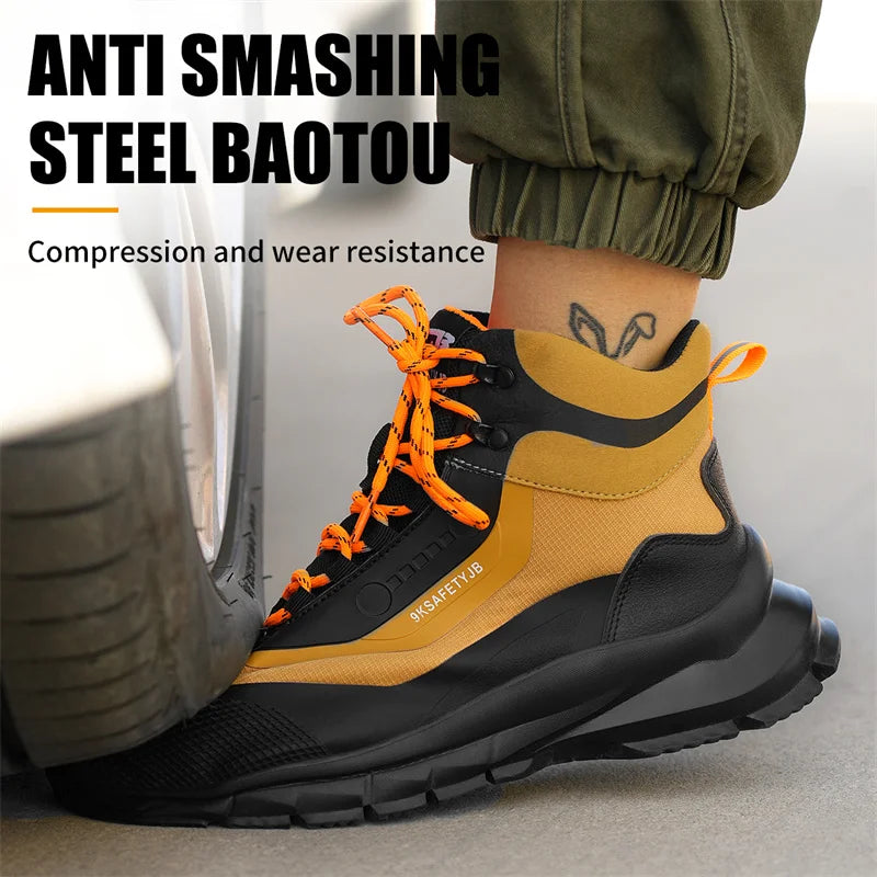 Outdoors Indestructible Shoes Work Boots Steel Toe shoes Men Safety boots Anti-smash Anti puncture Industrial Shoes Non-slip