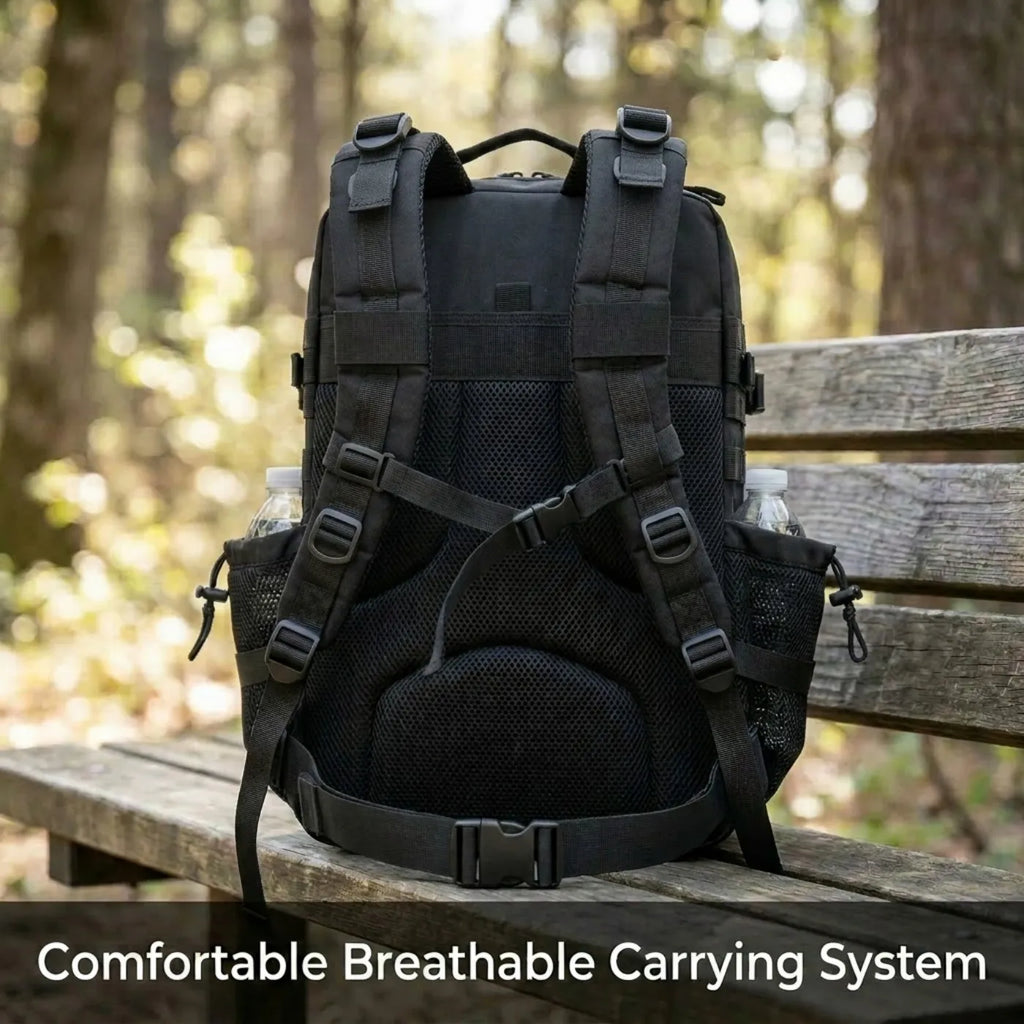45L Large Capacity Tactical Backpack Hunting Rucksack with Dual Water Bottle Cup Holders Outdoor Camping Survival Equipment Backpack for Hiking Trekking Travel Sports EDC Daily Use
