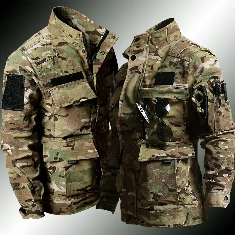 War Games Camouflage Suit Men Tactical Uniform Workwear Sets Multi-pocket Jacket Overalls Cargo Jogger 2Pcs CS Training