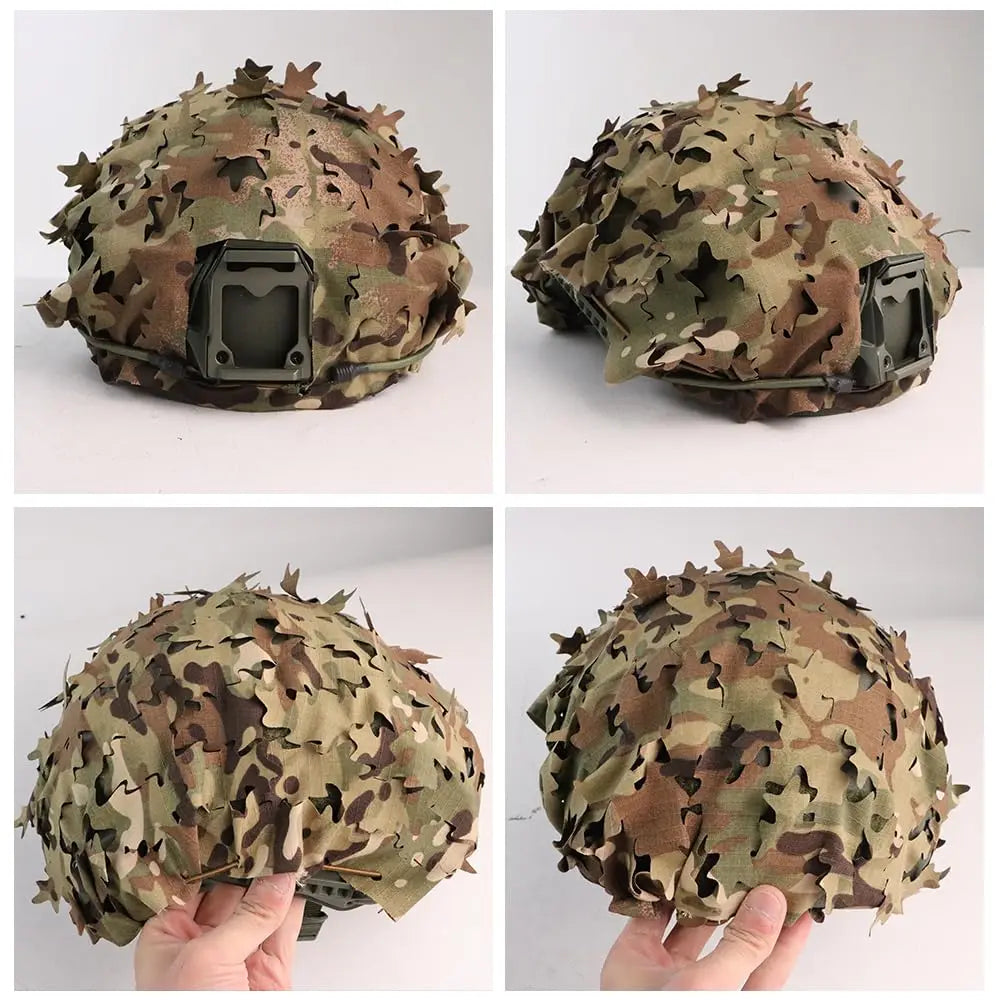 Tactical 3D Laser Cut Leaf Shape Helmet Cover Airsoft FAST Helmet Camouflage Drawstring Cloth Cover Outdoor Hunting Accessories