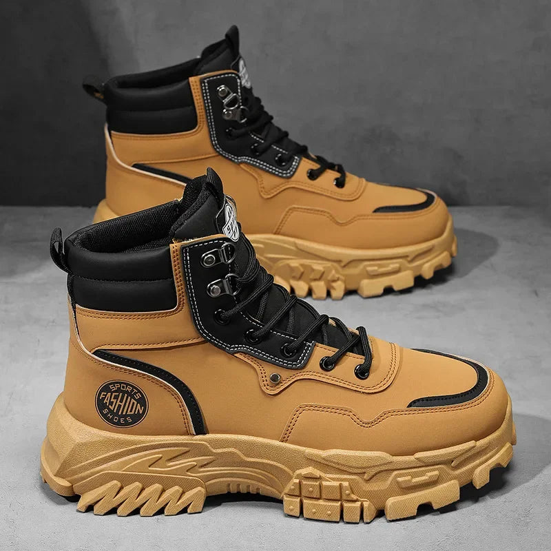 Men Boots Cotton Boot Autumn PU Splicing British High Top Retro Thick Sole Lace Up Comfort Anti Slip Sport Mountaineering Boot