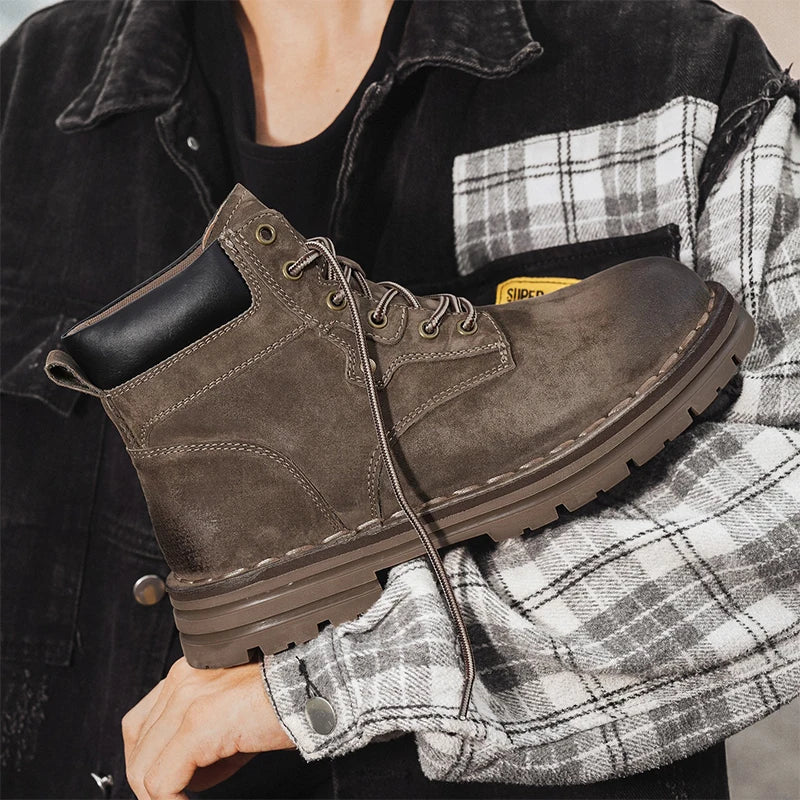 High Quality Outdoor Mens Motorcycle Boots Four Season High Top Shoes Stylish Comfortable Ankle Boots Non Slip Male Casual Botas