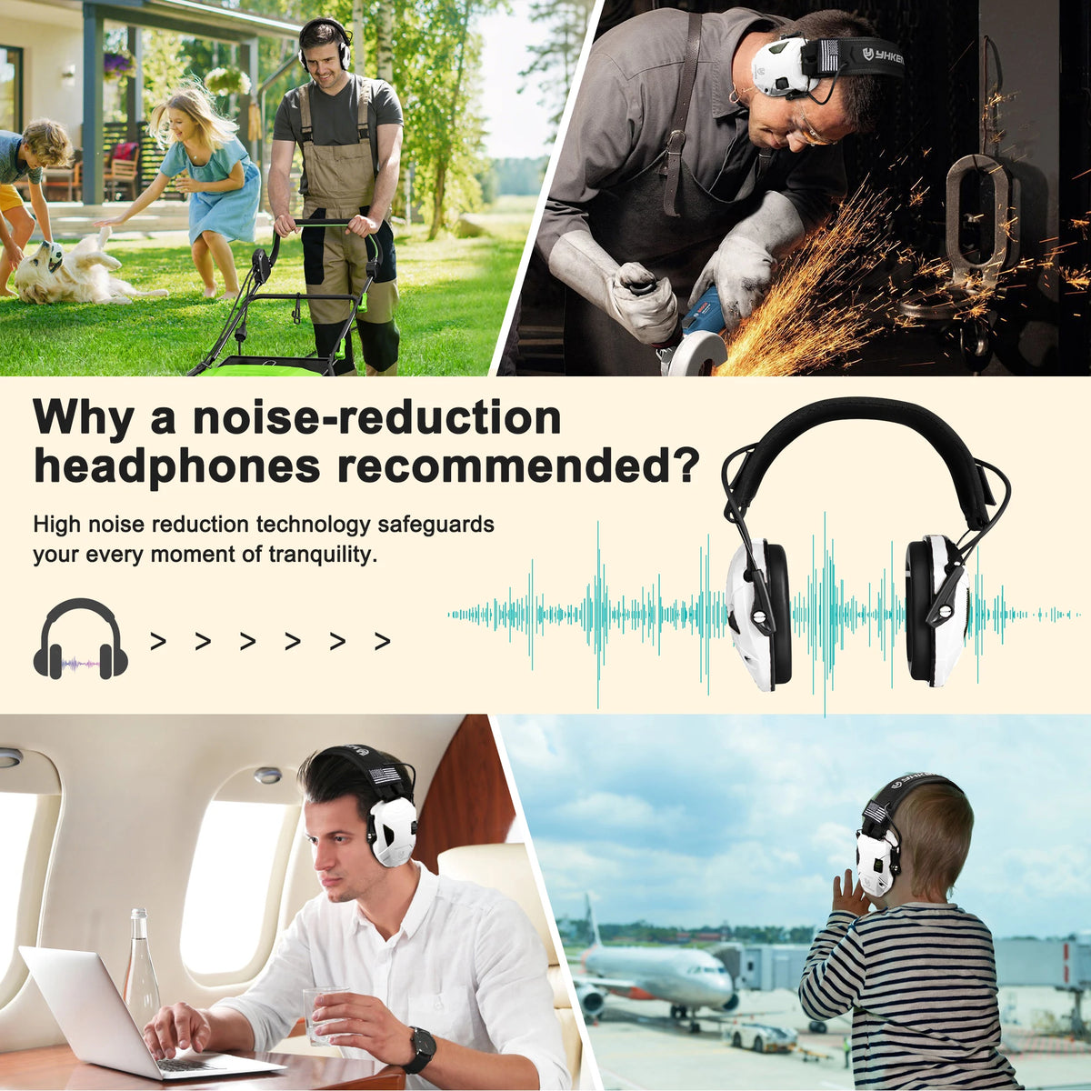YHKEMA Active Noise Reduction Ear Muffs Foldable Tactical Headset With Shockproof Carry Bag For Shooting Range