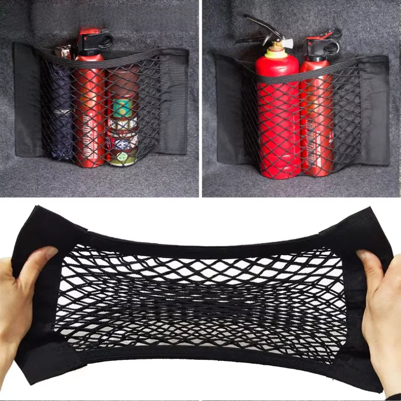 Car Trunk Mesh Organizer Car Tail Storage Net Seat Back Pocket Universal Trunk Bag Auto Magic Tape Network Interior Accessories