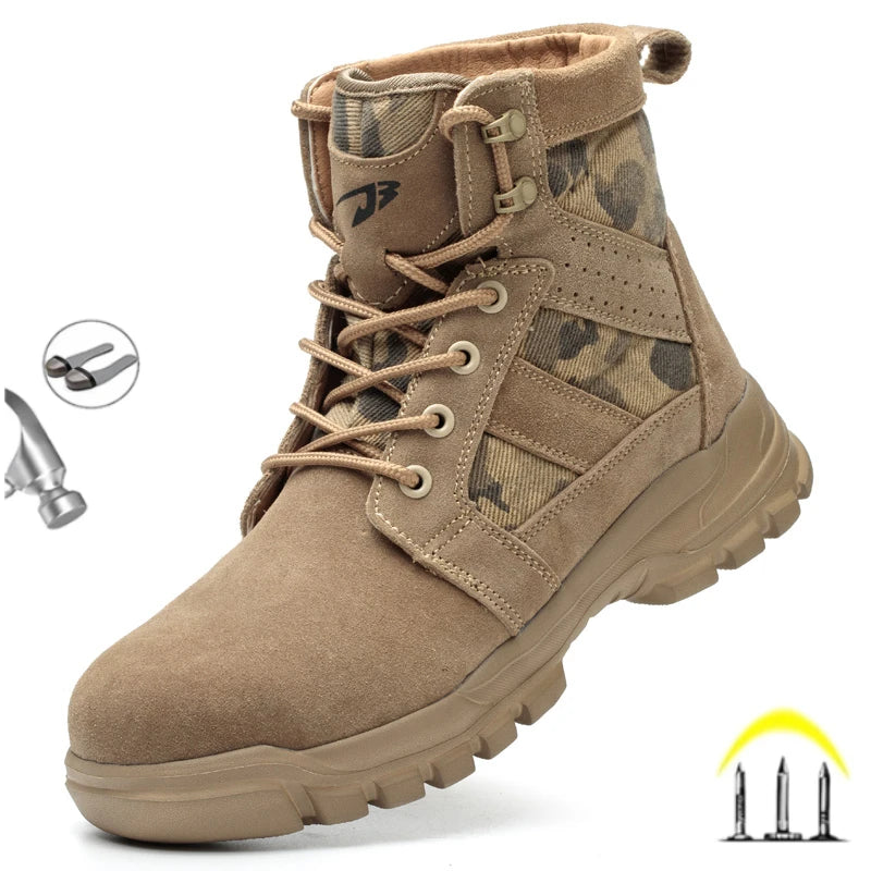 Fashion 2026 Cow Suede Men Work Boots Ankle Anti Scalding Safety Protection Boots Lightweight Steel Toe Cap Male Footwear Shoes