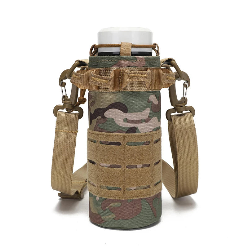 Tactical Molle Water Bottle Pouch Bag with Rawstring Open Top Shoulder Strap Camping Hiking Water Bottle Pouch Hydration Carrier