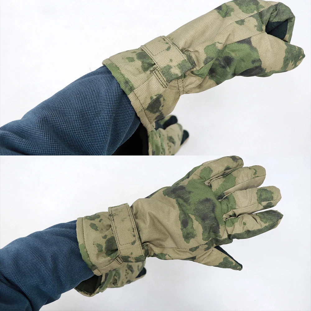 Russian Ruins Camouflage Tactical Gloves Airsoft Winter Thickened Five Finger Cold Gloves for Paintball Hunting Hiking Camping