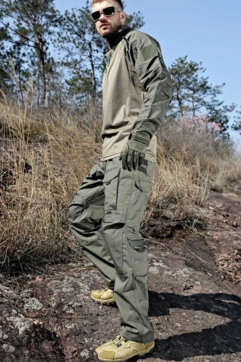 Tactical Suit Men Hunting Training Shirt Pants 2 Piece Sets Outdoor Hiking Camouflage Quick-dry Ripstop Outdoor Sport Uniform