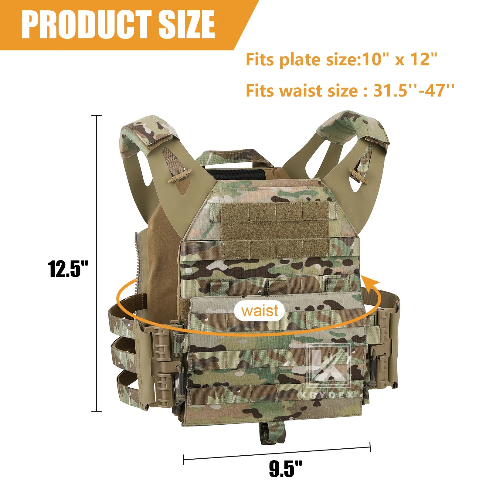 KRYDEX 500D Tactical JPC 2 Vest Plate Carrier With Detachable MOLLE Front Panel Airsoft Paintball Quick Release Vest