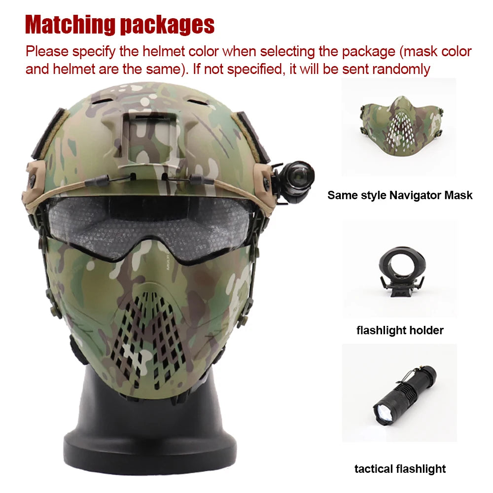 FAST Summer Camo Ballistic Helmet - BJ Goggle, Tactical Helmet | Civilian Protection for Cycling/Outdoor/CS/Airsoft