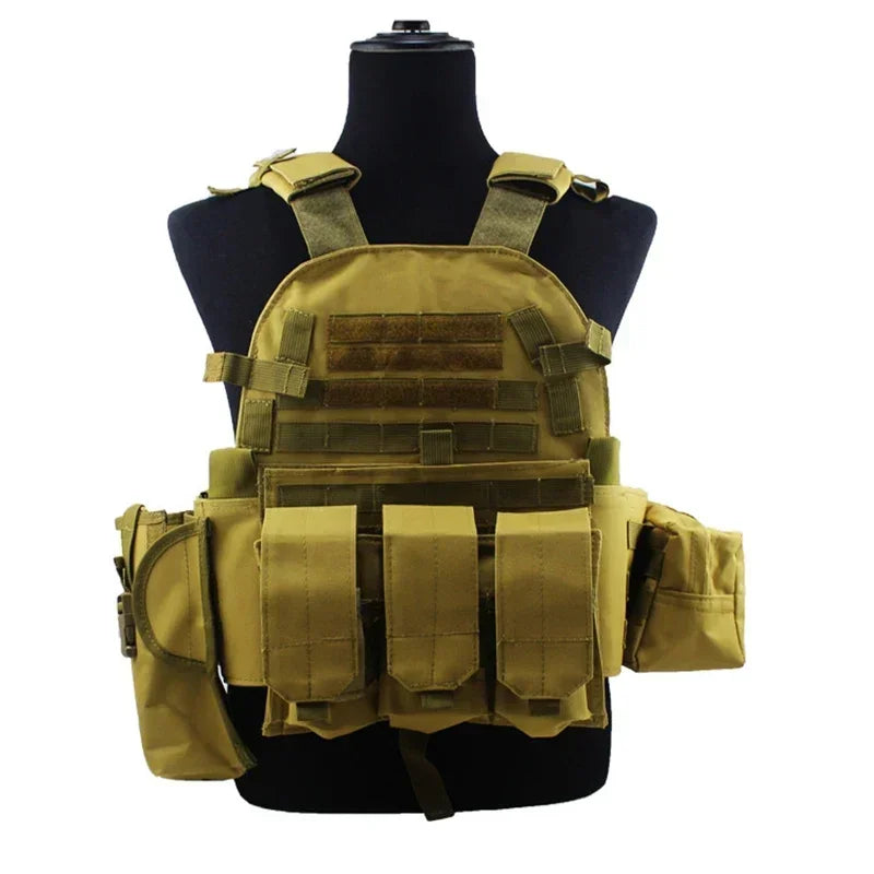 6094 Camouflage Plate Carrier Vest Multi-Functional Tactical Hunting Vest Adjustable Men Combat Equipment for Outdoor Cycling