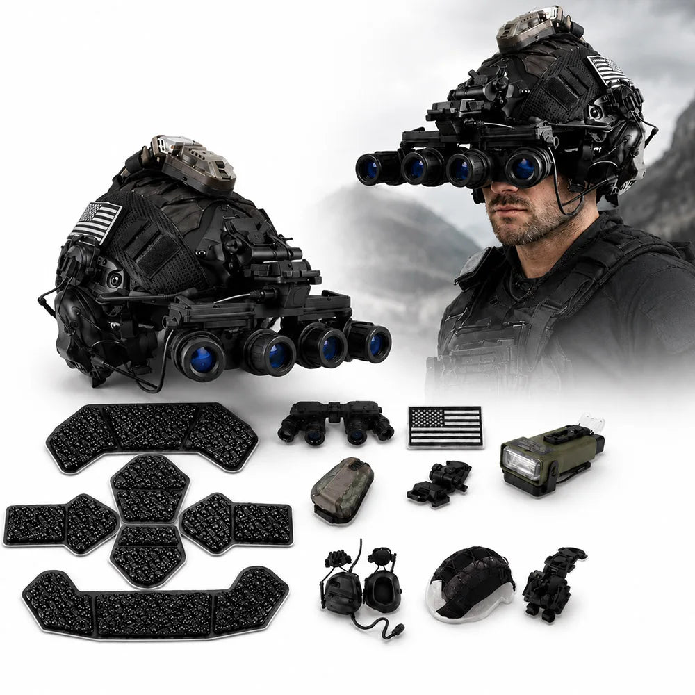 10 in 1 Tactical FAST Helmet Set with Shock Absorbing Pads NVG Model Headset Signal Light for Airsoft Paintball CS Cos Roleplay