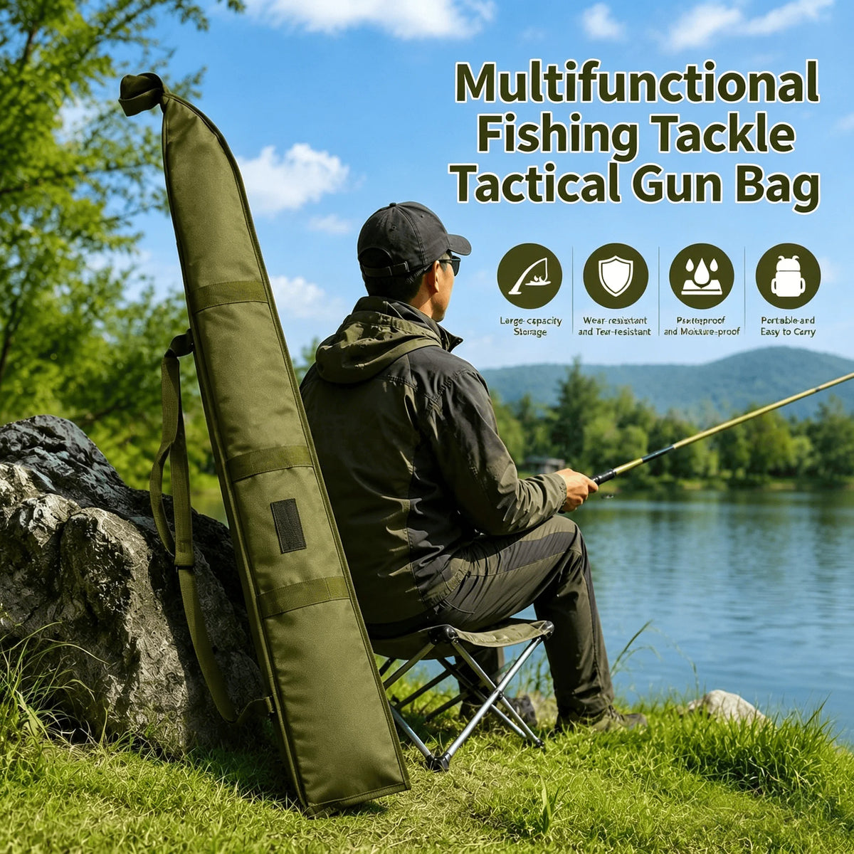 Multifunctional Long Fishing Rod Storage Bag,Outdoor Tactical Long Gear Storage Bag for Fishing Hunting Outdoor Activities