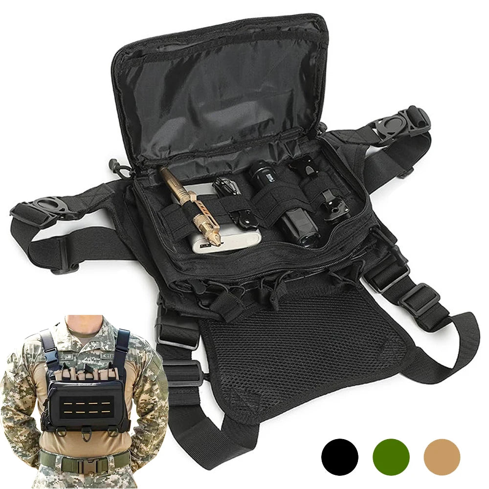 Tactical Chest Admin Bag with Triple Mag Pouch Running Chest Bag Utility Chest Pack Rig Pouch Medical EDC Gadgets Organizer Bag