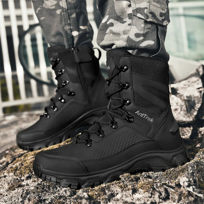 Men's High Top Anti Slip Hiking Boots Waterproof Outdoor Mountaineering Climbing Shoes Lac-Up Tactical Boots Trail Hunting Boots