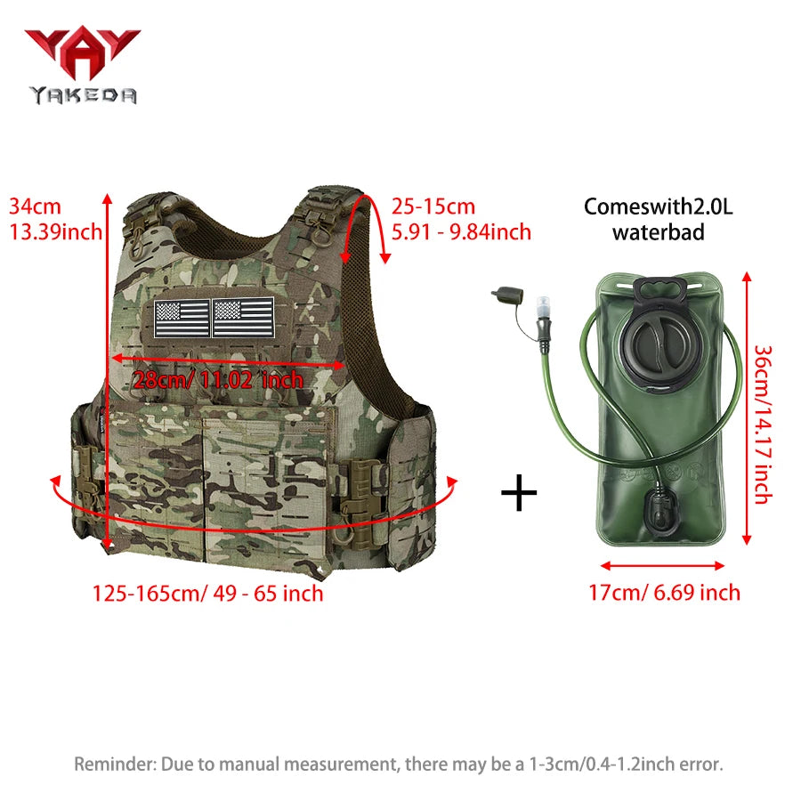 YAKEDA Outdoor Hunting Vest with Adjustable Quick Release Vest and 2L Water Bag for Continuous Hydration Outdoors
