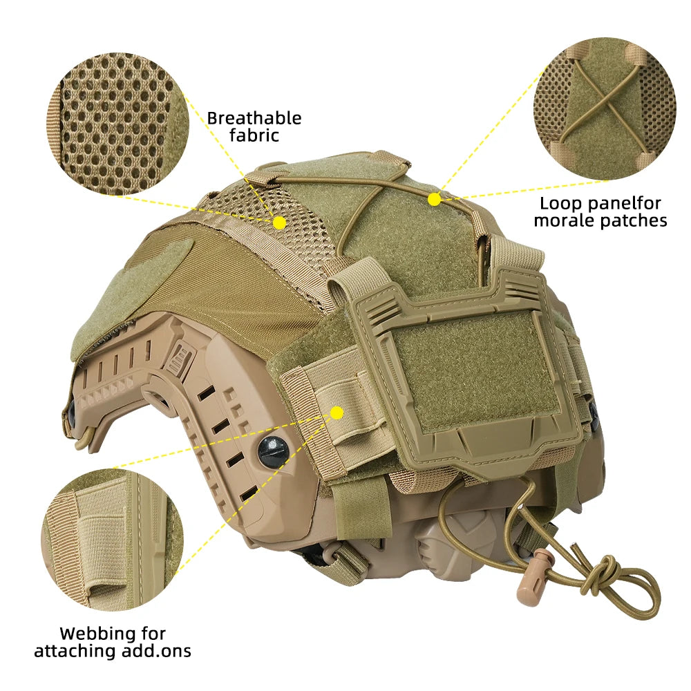 BOOIU Tactical Helmet Cover with Battery Pouch for Fast Helmet 500D Nylon Paintball Airsoft Helmet Cover Battery Pack Hunting