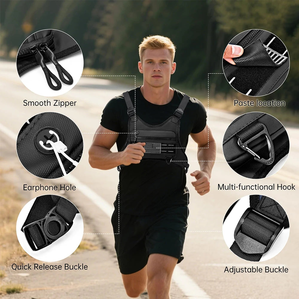 Tactical Running Vest Bag with Gun Holster Anti-Theft Chest Pack Outdoor Sports Running Vest Bag for Cycling Hiking Hunting