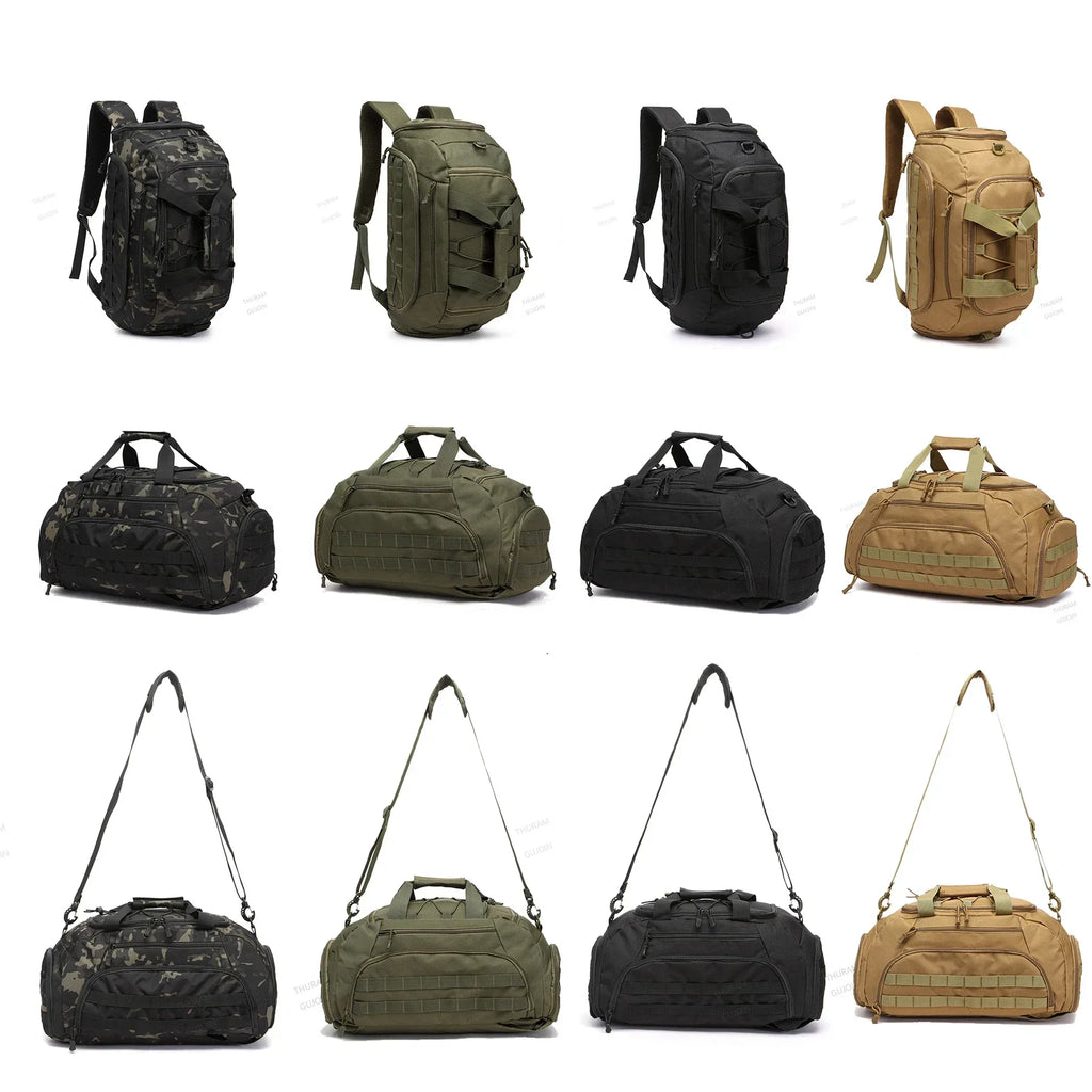 3-in-1 Tactical Gym Backpack with Shoe Compartment Convertible Duffel Sling Bag for Men Women Weekender Overnight Travel Bag