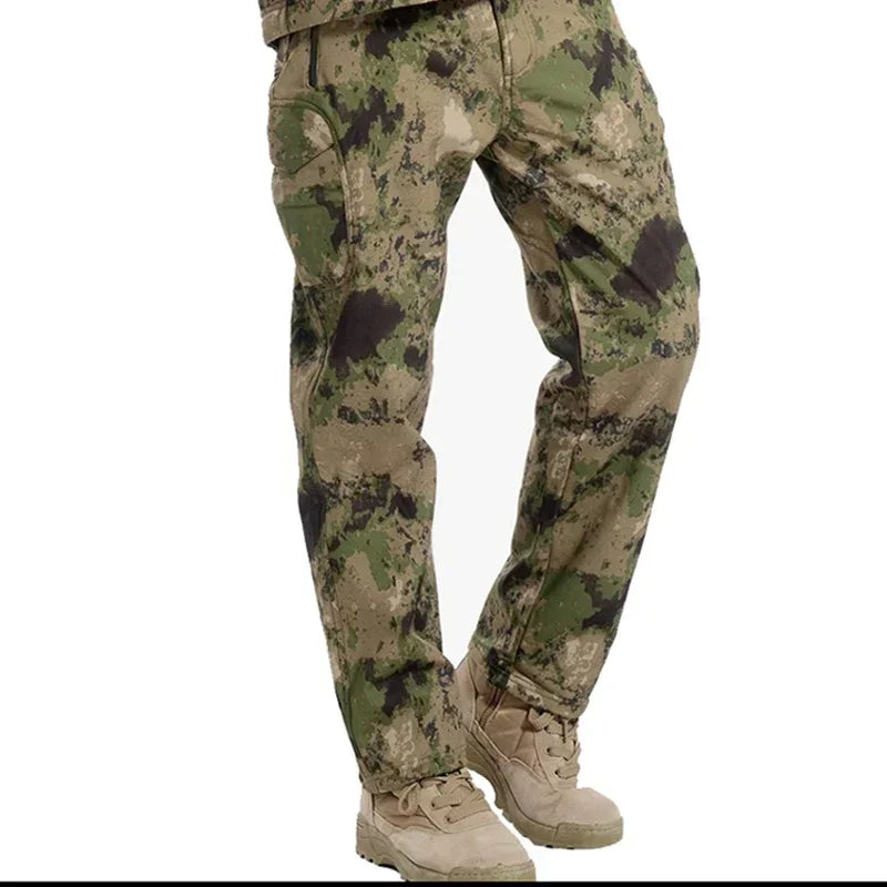 Trekking Fleece Softshell Pants Men Outdoor Tactical Climbing Skiing Hiking Fishing Hunting Waterproof Pants Camouflage Trousers