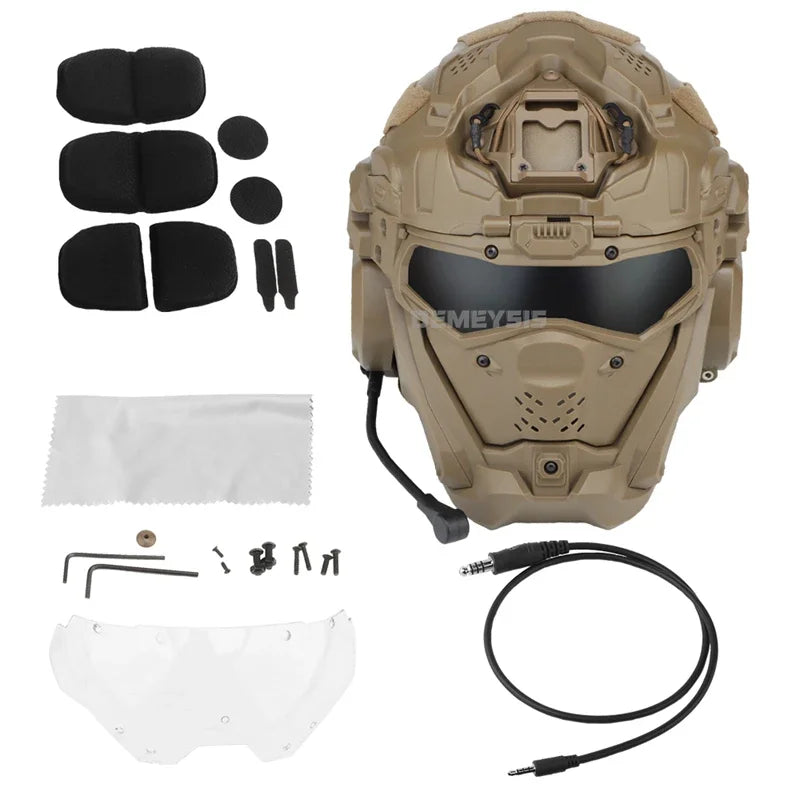 Airsoft Helmets Full Covered Protectio Tactical Paintball Helmet with Communication Headset Adjustable Shooting Sports Helmets