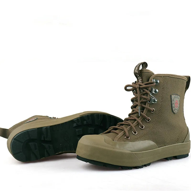 Couple Anti-puncture High-top Hiking Shoes Men's Canvas Training Sneakers Site Labor Rubber Boots Outdoor Climbing  Ankle Botas
